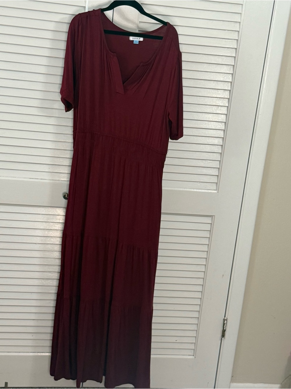 Serra Burgundy Maxi Dress with V-Neck